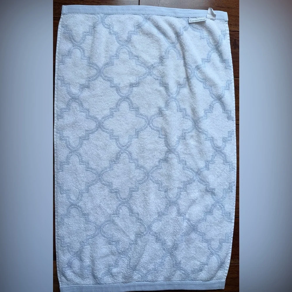 Garnet Hill 100% Cotton Aqua/White 2 Hand Towels.  Size 18”x30” Made In Brazil